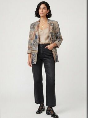 Vintage Toni Garment For CC Magic Tapestry Blazer Jacket Blue Tan - Large